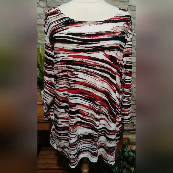 REBECCA MALONE 1X‎ Striped Embossed Blouse - Picture 1 of 4
